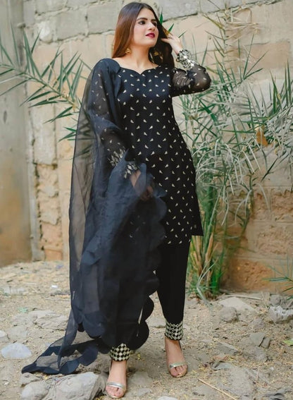 Black georgette embroidered salwar suit