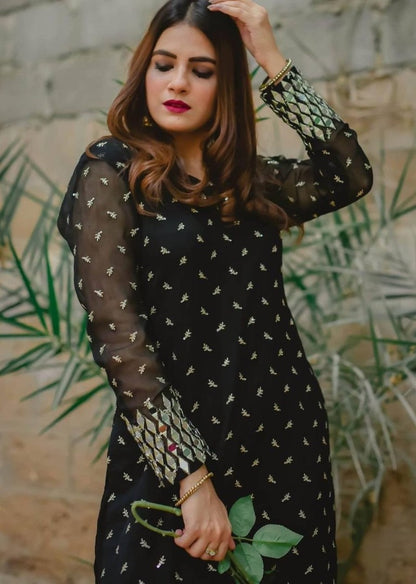 Black georgette embroidered salwar suit