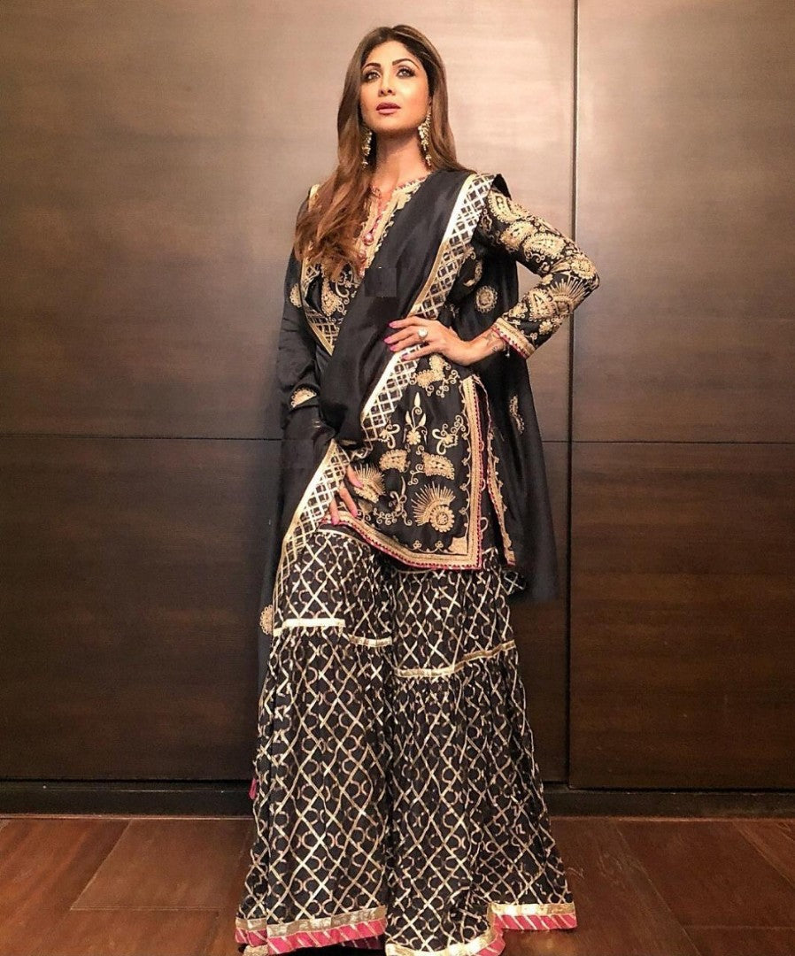 black georgette embroidered shilpa shetty plazzo suit