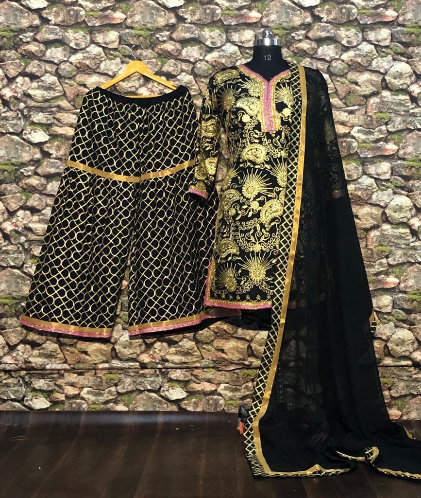 black georgette embroidered shilpa shetty plazzo suit