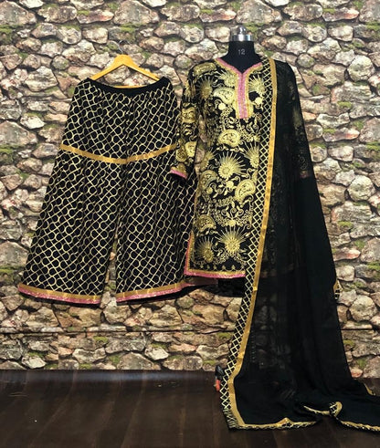 black georgette embroidered shilpa shetty plazzo suit