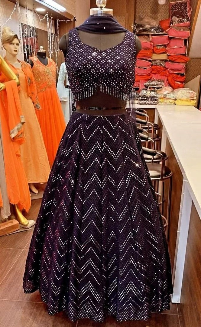 Black georgette embroidered with fancy latkan lehenga choli