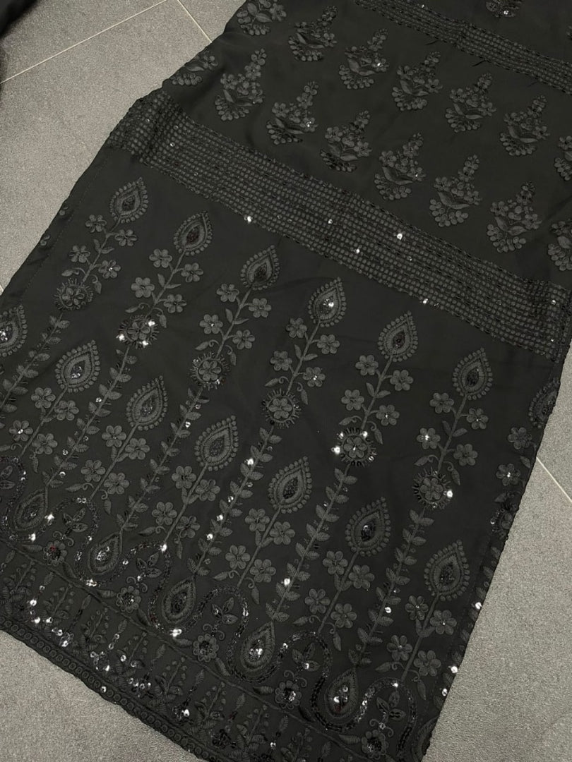 Black georgette embroidery sequence work party wear sharara suit