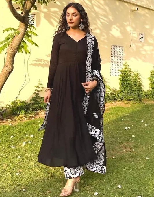 Black georgette embroidery work gown