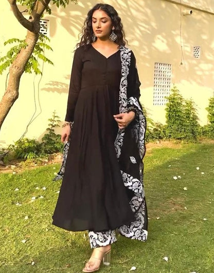 Black georgette embroidery work gown