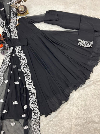 Black georgette embroidery work gown