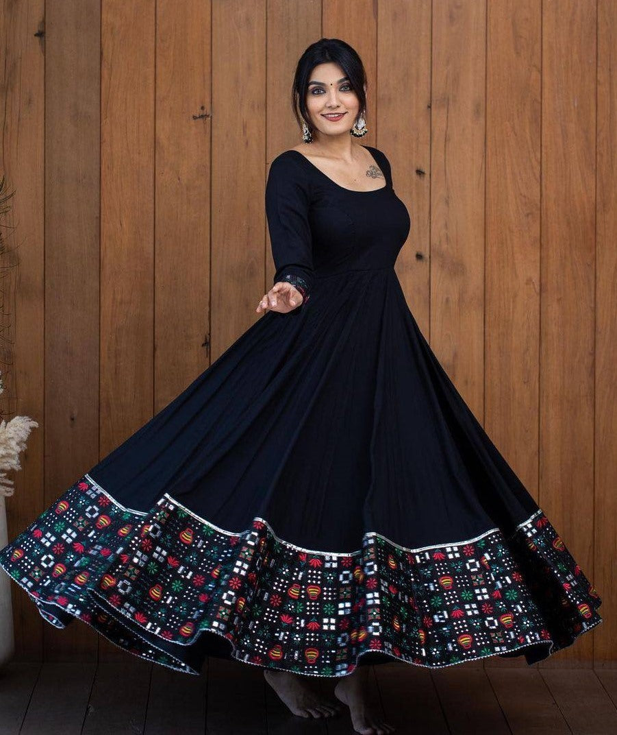 Black georgette embroidery work long anarkali suit