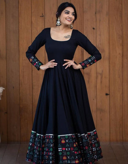 Black georgette embroidery work long anarkali suit