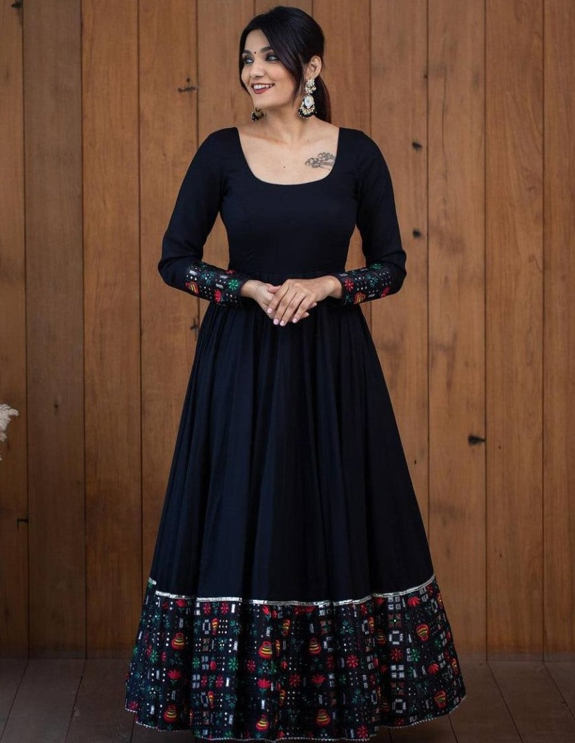 Black georgette embroidery work long anarkali suit