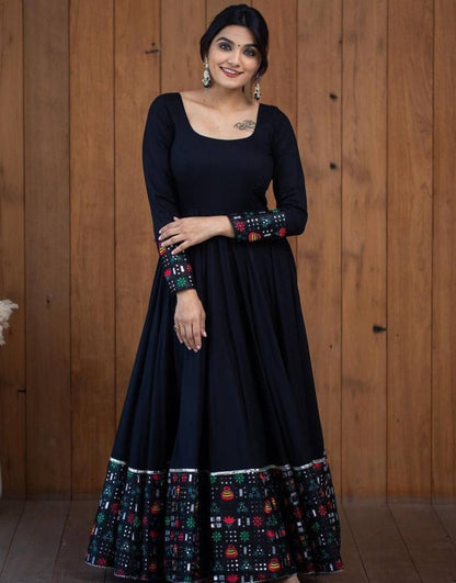 Black georgette embroidery work long anarkali suit
