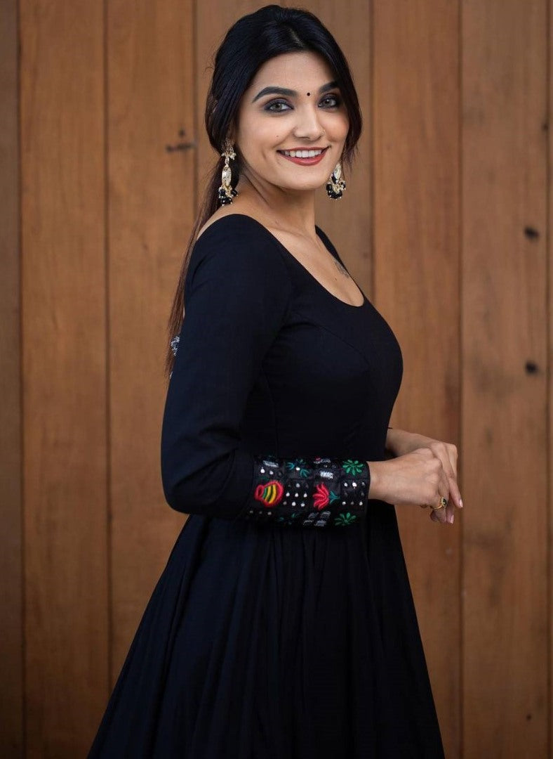 Black georgette embroidery work long anarkali suit