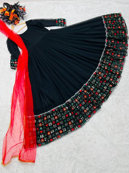 Black georgette embroidery work long anarkali suit