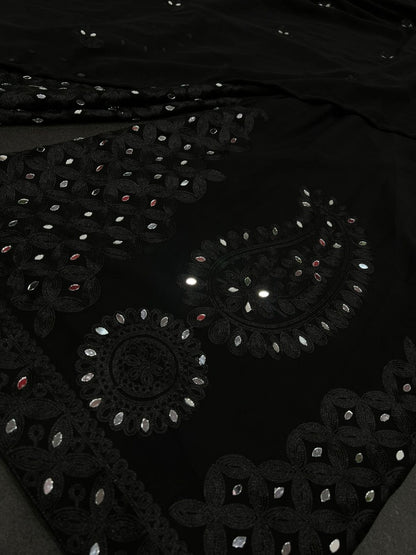 Black georgette embroidery work mirror work plazzo suit