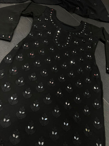 Black georgette embroidery work mirror work plazzo suit