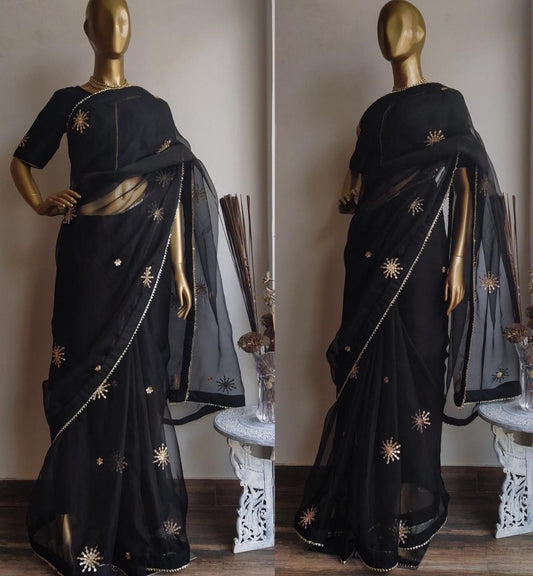 Black georgette embroidery work partywear saree