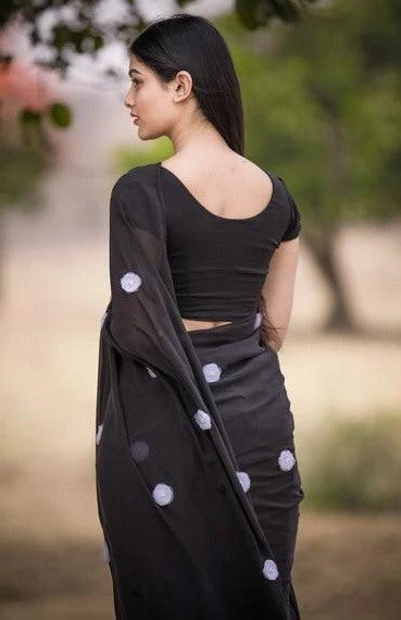 Black georgette embroidery work saree