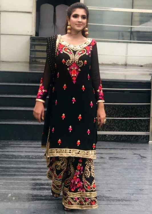 Black georgette embroidery worked salwar suit
