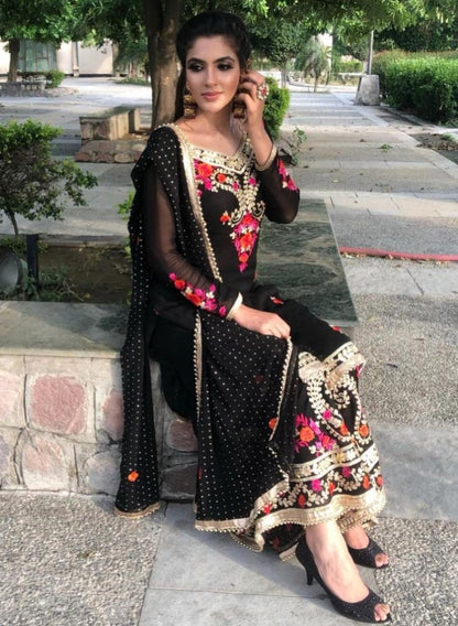 Black georgette embroidery worked salwar suit