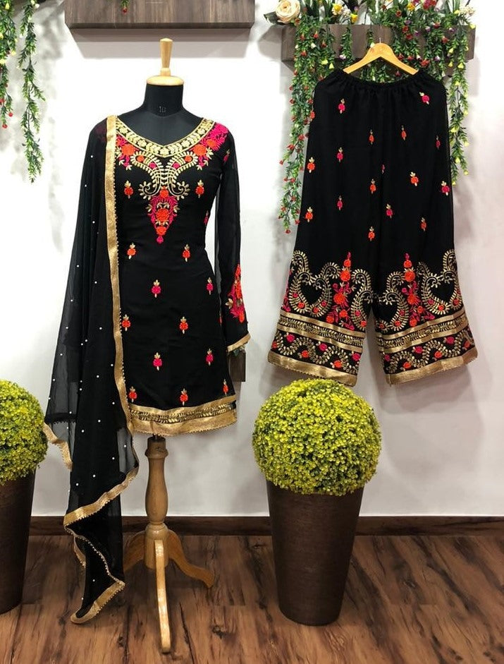 Black georgette embroidery worked salwar suit