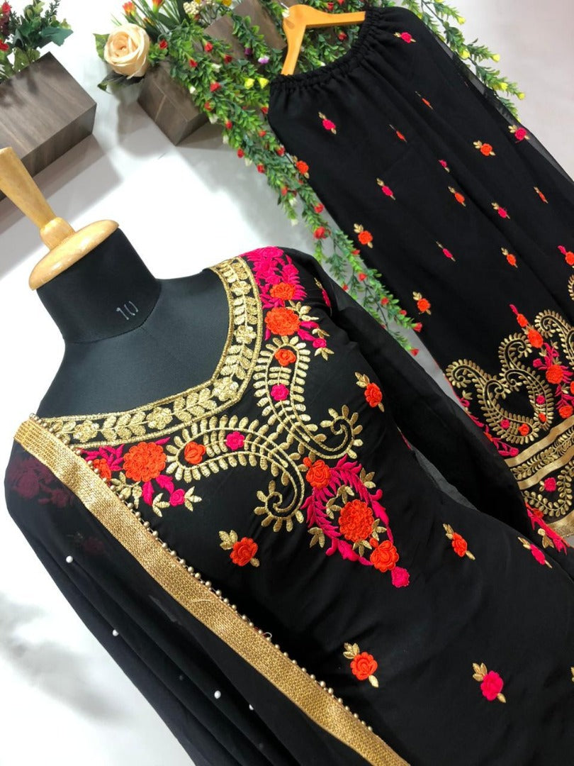 Black georgette embroidery worked salwar suit
