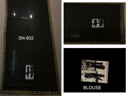 Black georgette fancy embroidered border beautiful indowestern saree