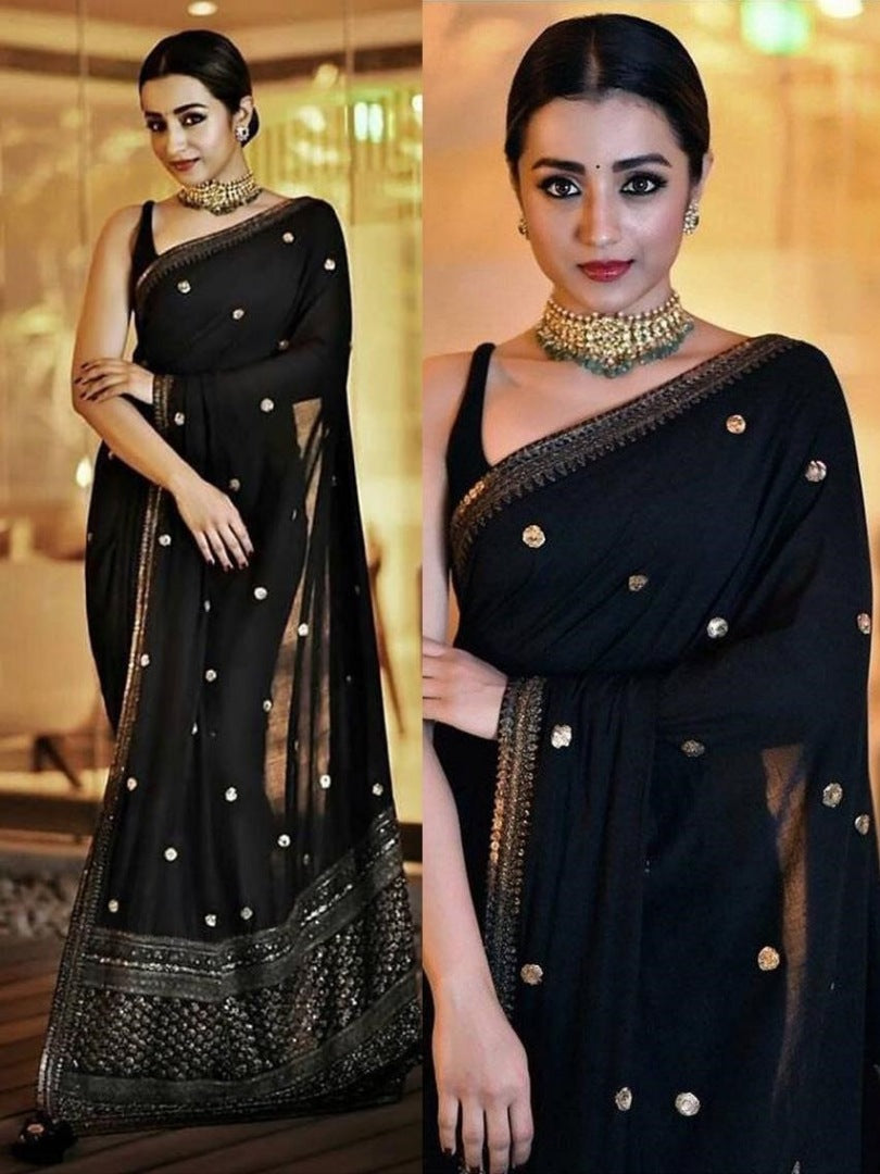Black georgette fancy sequence worked partywear saree