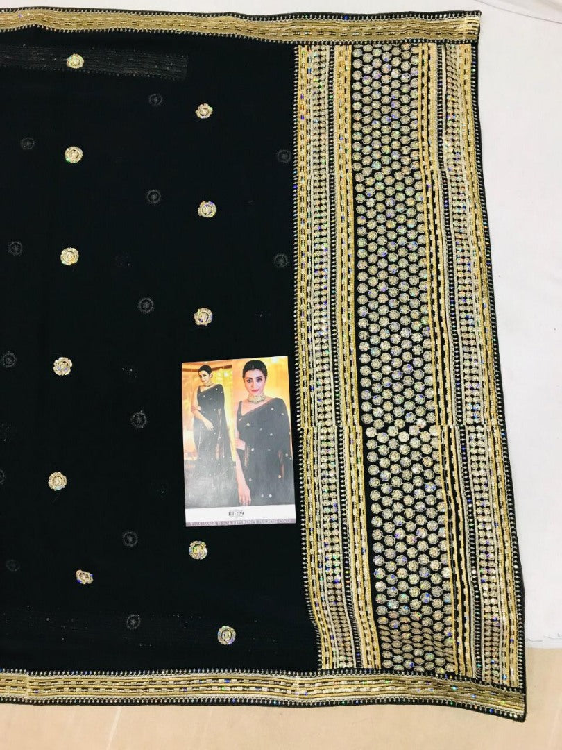 Black georgette fancy sequence worked partywear saree