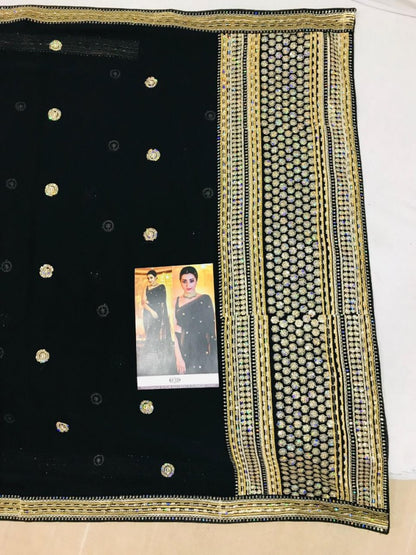 Black georgette fancy sequence worked partywear saree