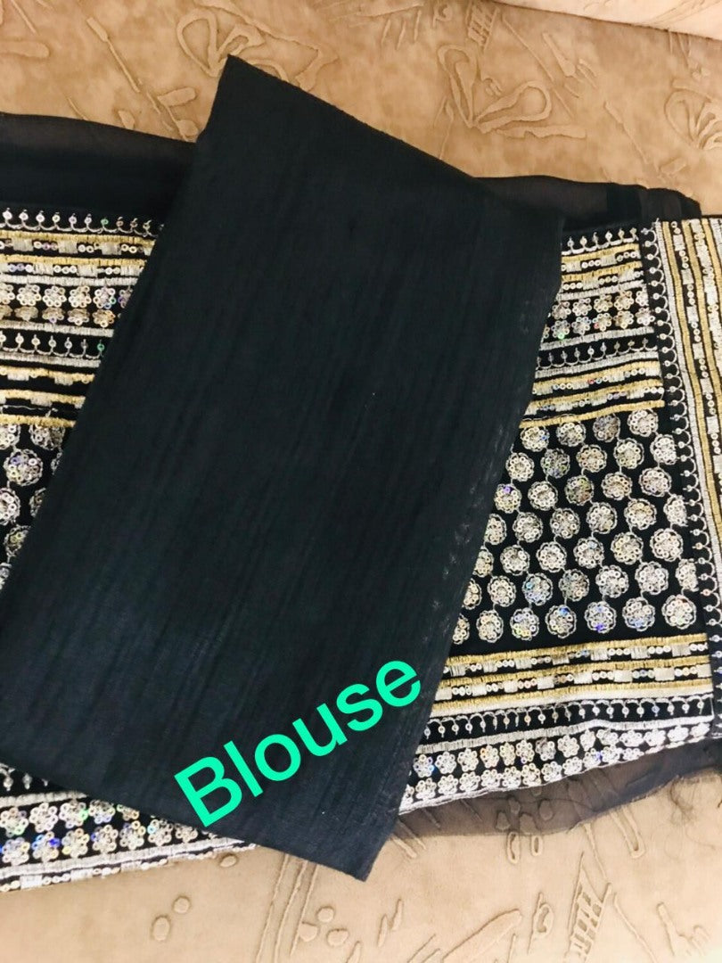 Black georgette fancy sequence worked partywear saree