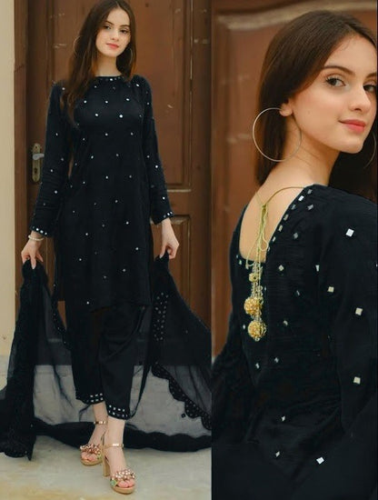 Black georgette fancy thread and zari work salwar suit