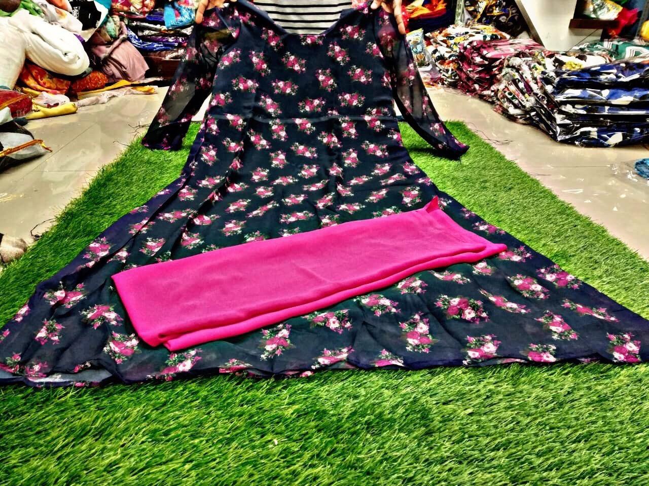 Black georgette floral digital printed anarkali suit