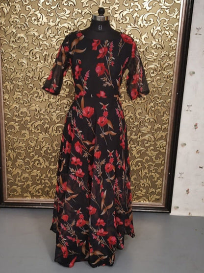 Black georgette floral digital printed gown
