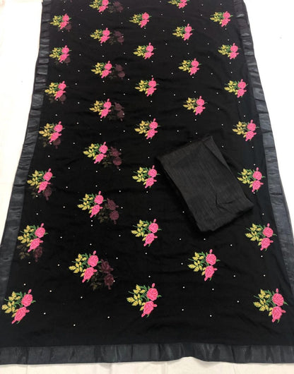 Black georgette flower embroidered saree