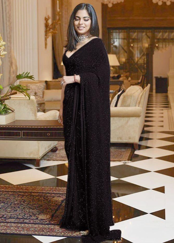 Black georgette full sequence work saree