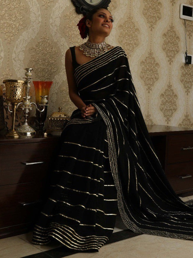 Black georgette gota patti work designer partywear saree