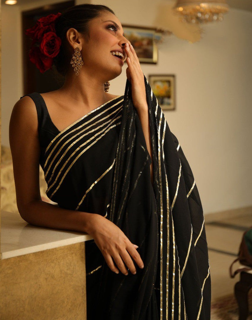 Black georgette gota patti work designer partywear saree