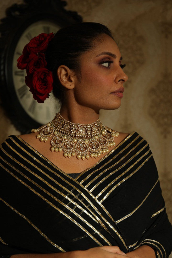 Black georgette gota patti work designer partywear saree