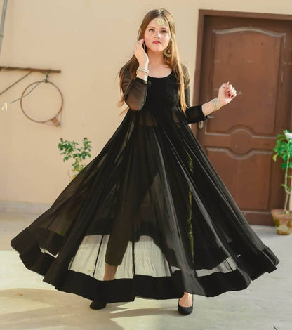 Black georgette gown with banarasi bottom