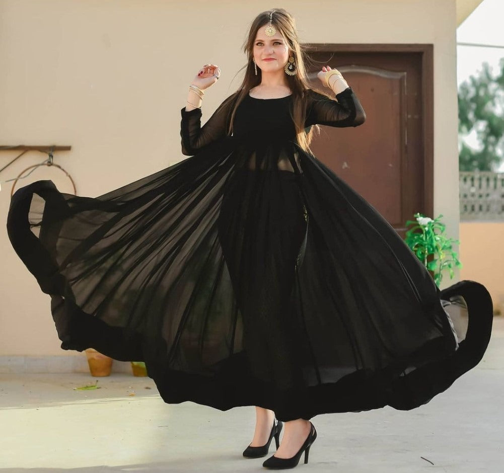 Black georgette gown with banarasi bottom