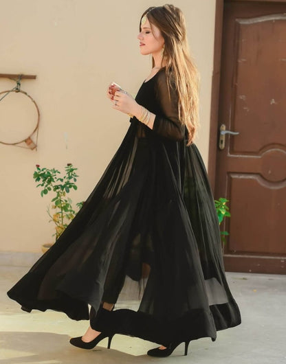 Black georgette gown with banarasi bottom