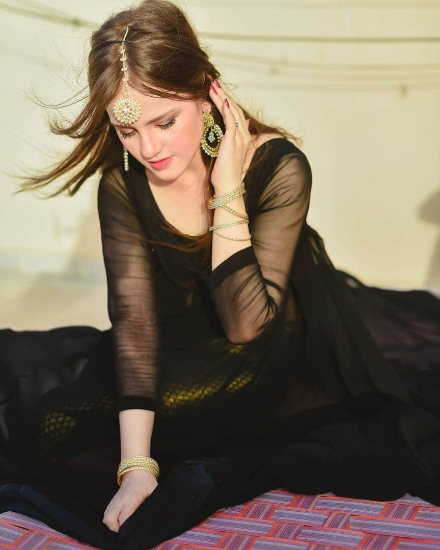 Black georgette gown with banarasi bottom