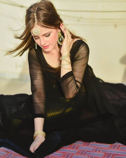 Black georgette gown with banarasi bottom