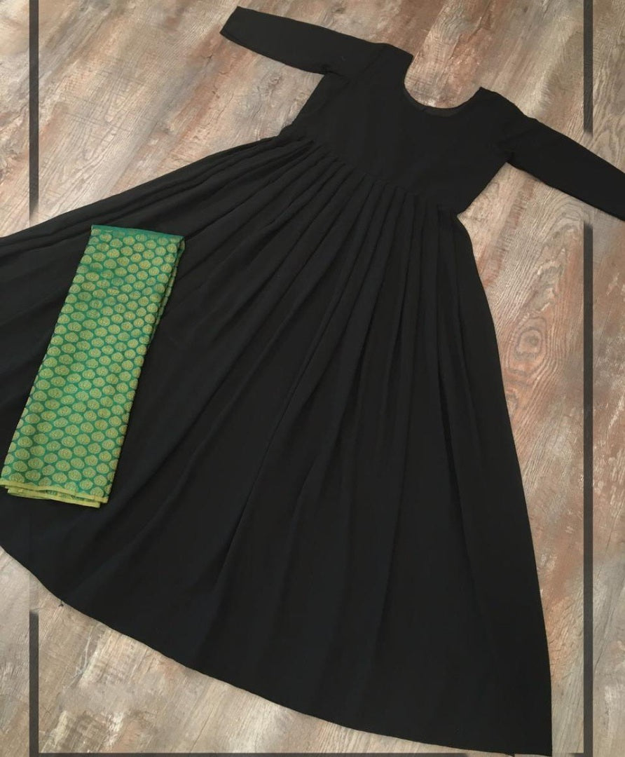 Black georgette gown with banarasi bottom