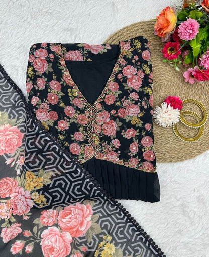Black georgette handwork alia cut kurti