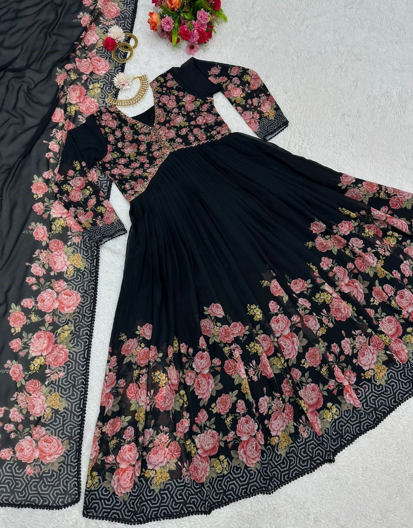 Black georgette handwork alia cut kurti