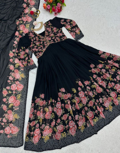 Black georgette handwork alia cut kurti