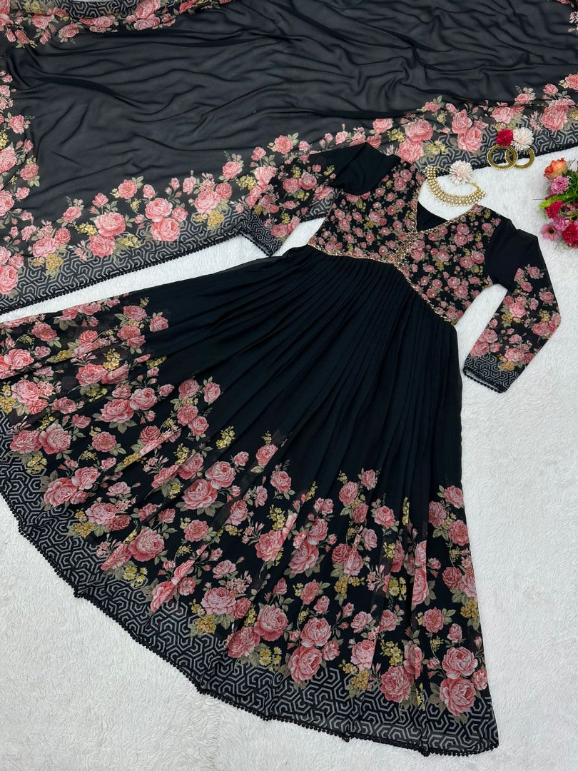Black georgette handwork alia cut kurti
