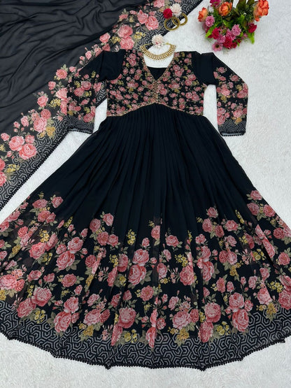 Black georgette handwork alia cut kurti