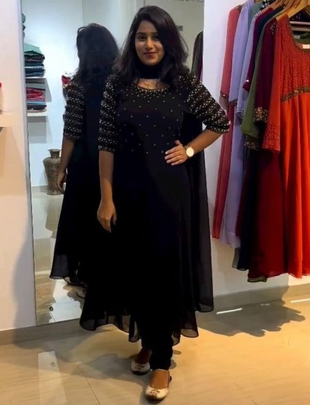 Black georgette handwork anarkali suit