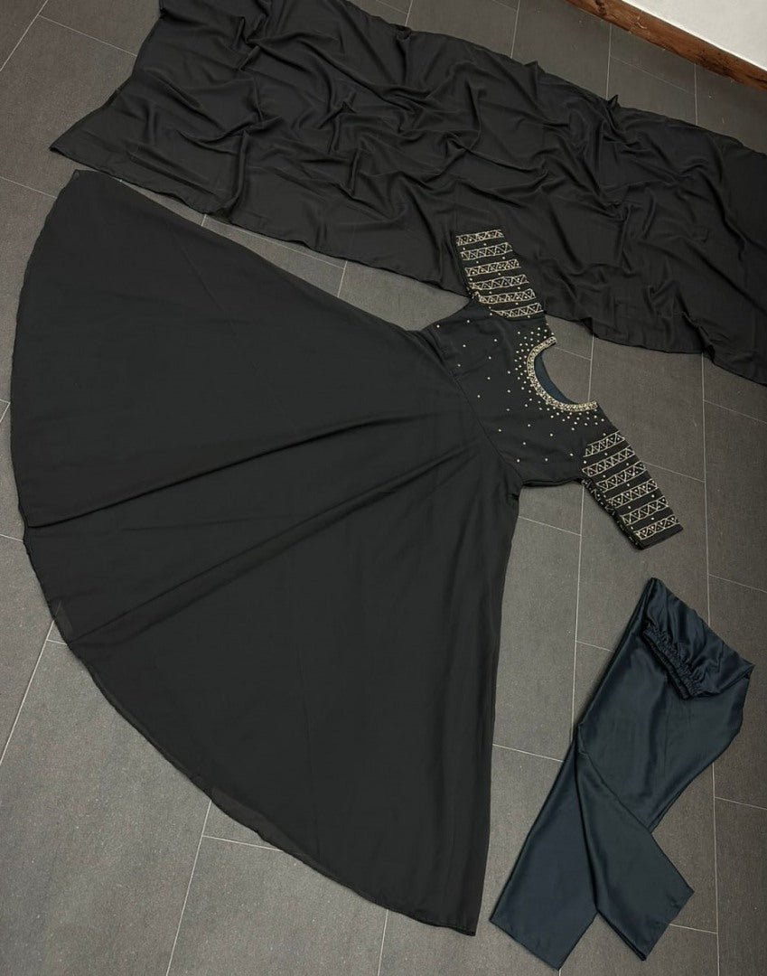 Black georgette handwork anarkali suit